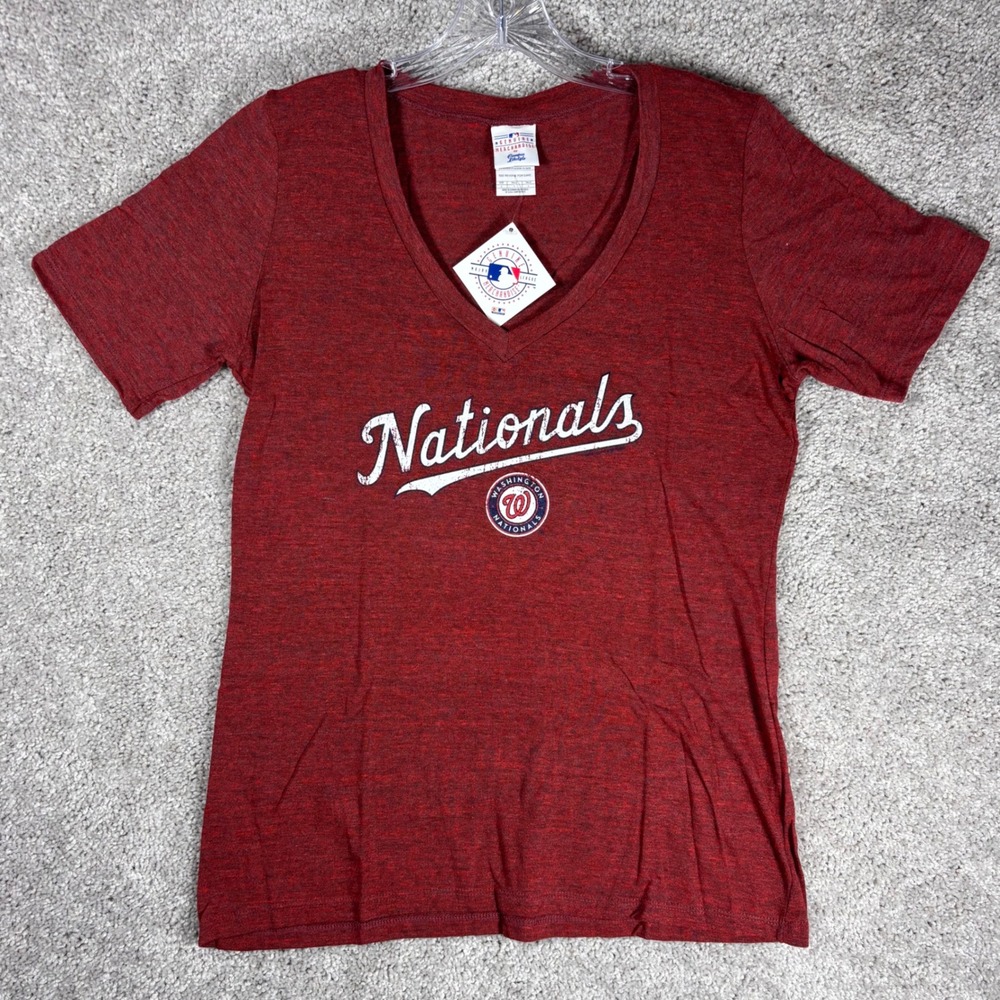 Washington Nationals Womens V Neck T Shirt Red MLB Size L‎ Genuine Merchandise